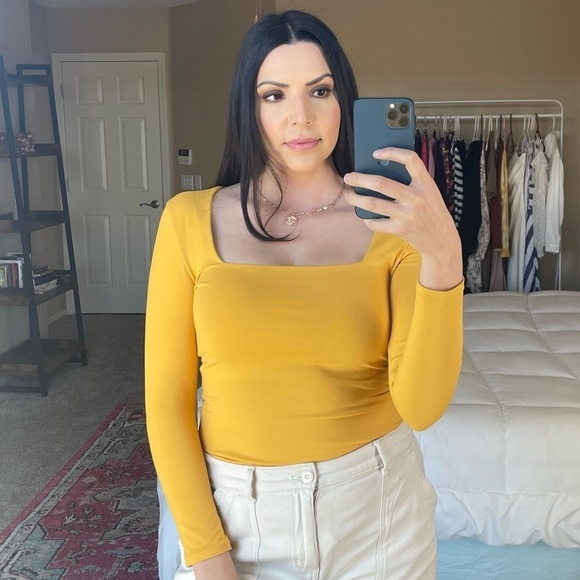 Free People Mustard Square Neck bodysuit - Picture 1 of 6